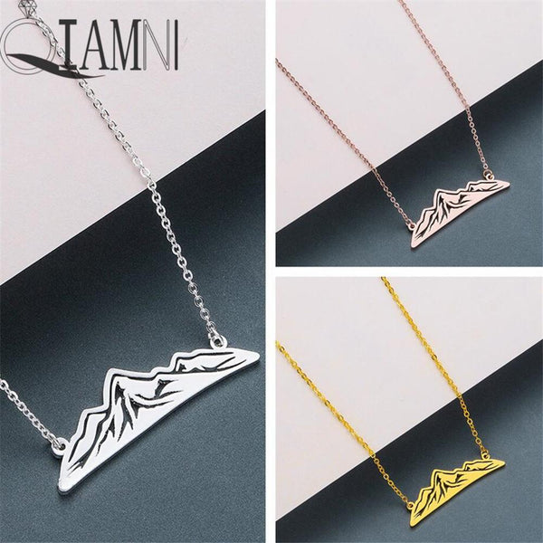 QIAMNI Minimalist Mountain Pendant Necklace for Women Girls Mountain Range Jewelry Nature Hiker Lover Gifts Birthday Charm